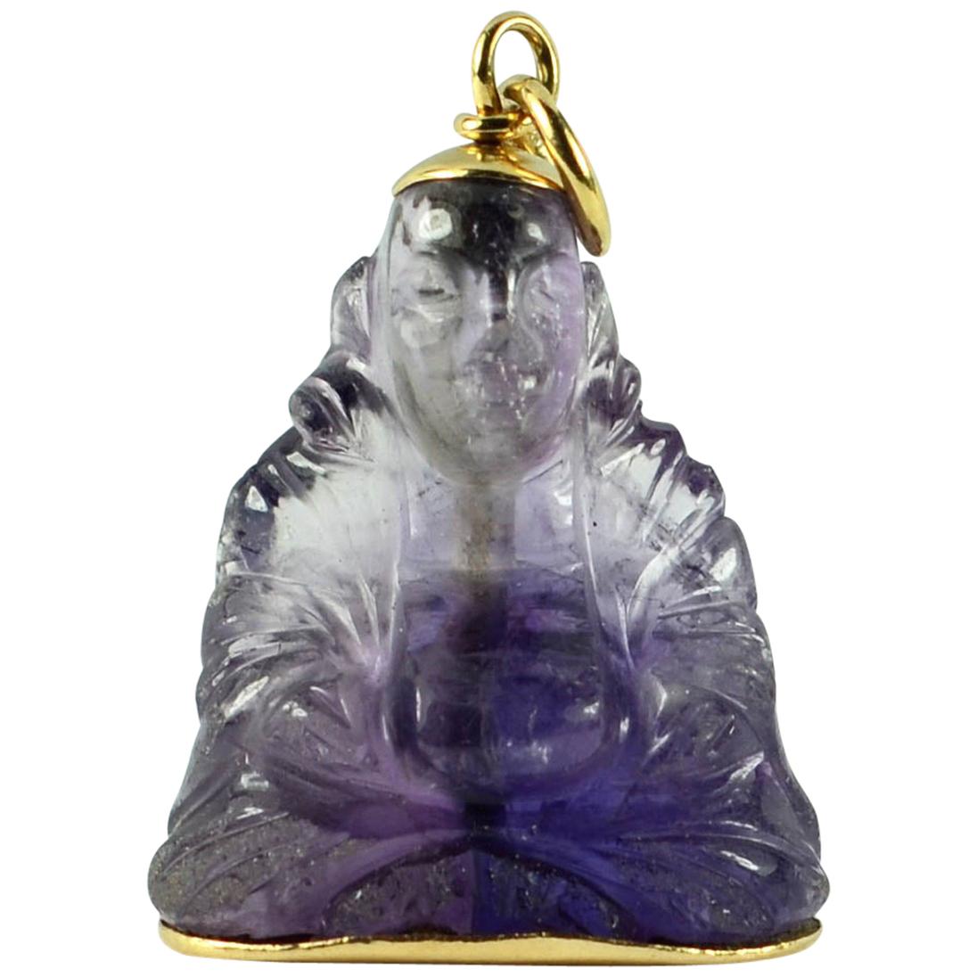 18 Karat Yellow Gold Purple Amethyst Buddha Large Charm Pendant