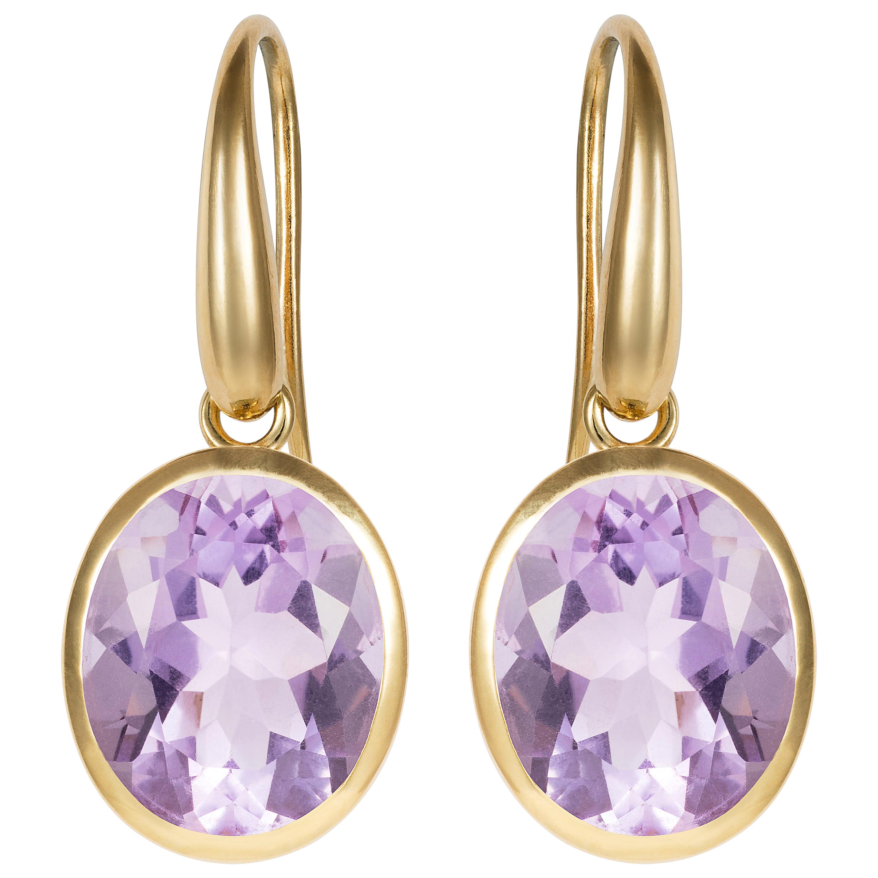 18 Karat Yellow Gold Purple Lilac Amethyst Drop Indian Ocean Earrings