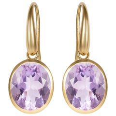 18 Karat Yellow Gold Purple Lilac Amethyst Drop Indian Ocean Earrings