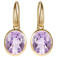 18 Karat Yellow Gold Purple Lilac Amethyst Drop Indian Ocean Earrings