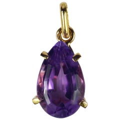 18 Karat Yellow Gold Purple Amethyst Pear Shape Pendant