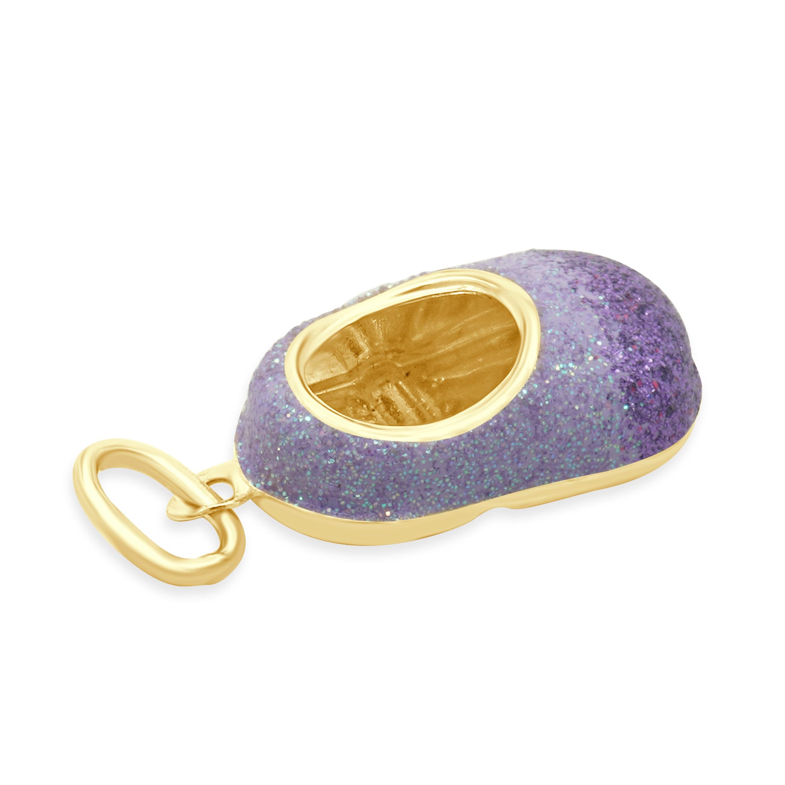 18 Karat Yellow Gold Purple Baby Shoe Charm In Excellent Condition For Sale In Scottsdale, AZ
