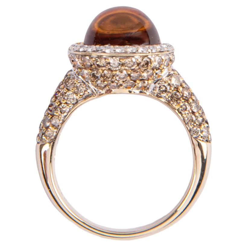 18 Karat Yellow Gold Quartz Citrine Bright Brown Cocktail Ring