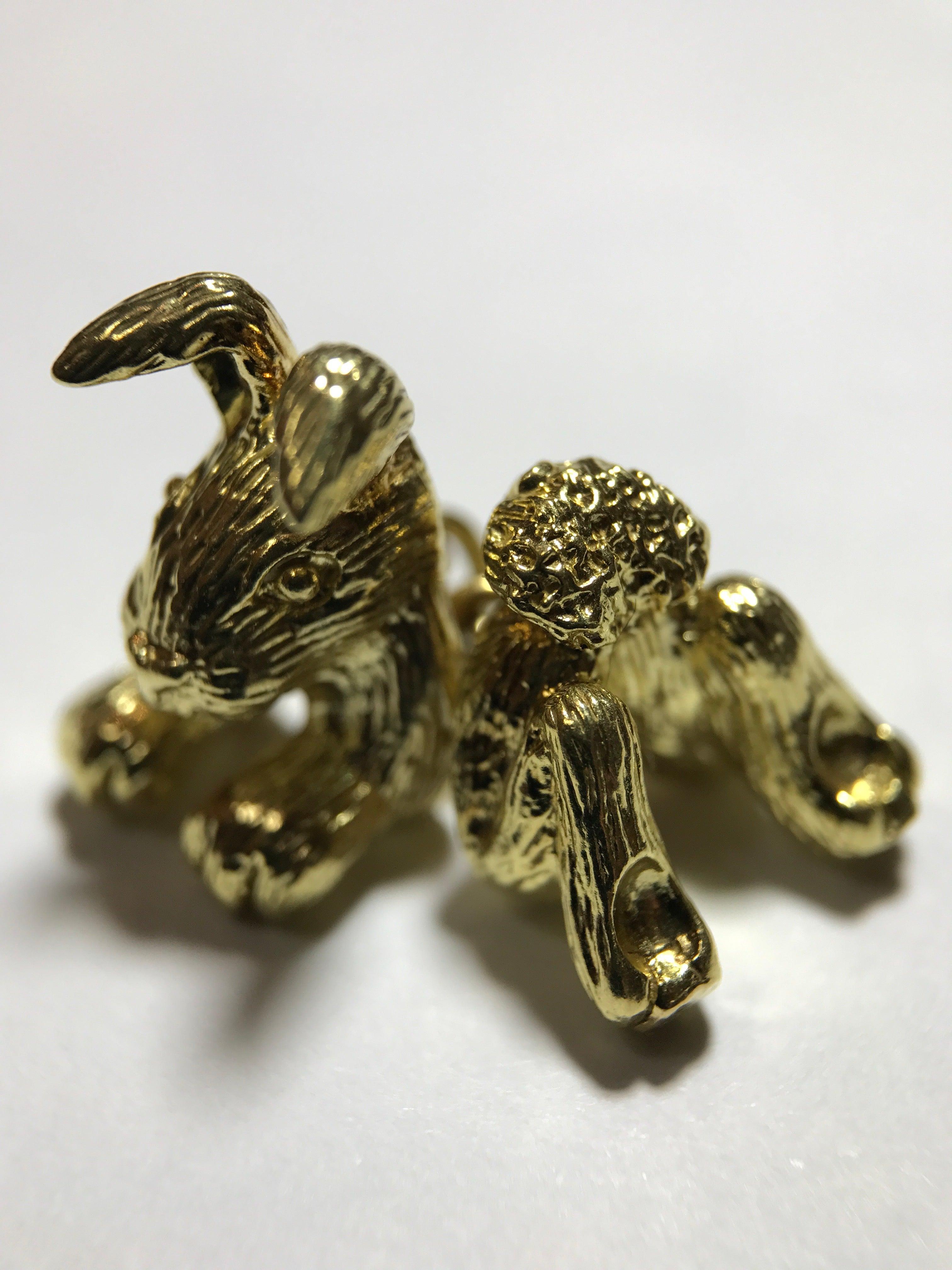 Women's or Men's 18 Karat Yellow Gold Rabbit Cufflinks For Sale