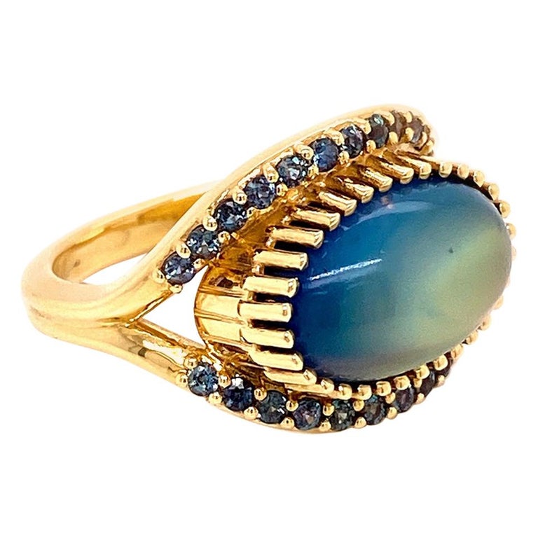 18 Karat Yellow Gold Rainbow Moonstone and Alexandrite ...