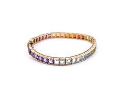 18 Karat Yellow Gold Rainbow Multi Gemstone Tennis Bracelet