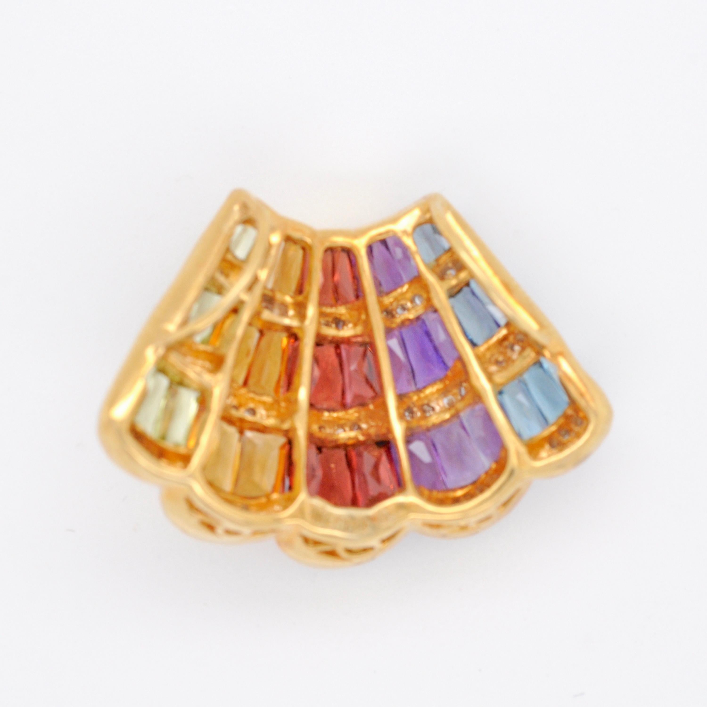 Women's 18 Karat Yellow Gold Rainbow Multicolour Gemstone Contemporary Pendant Necklace For Sale