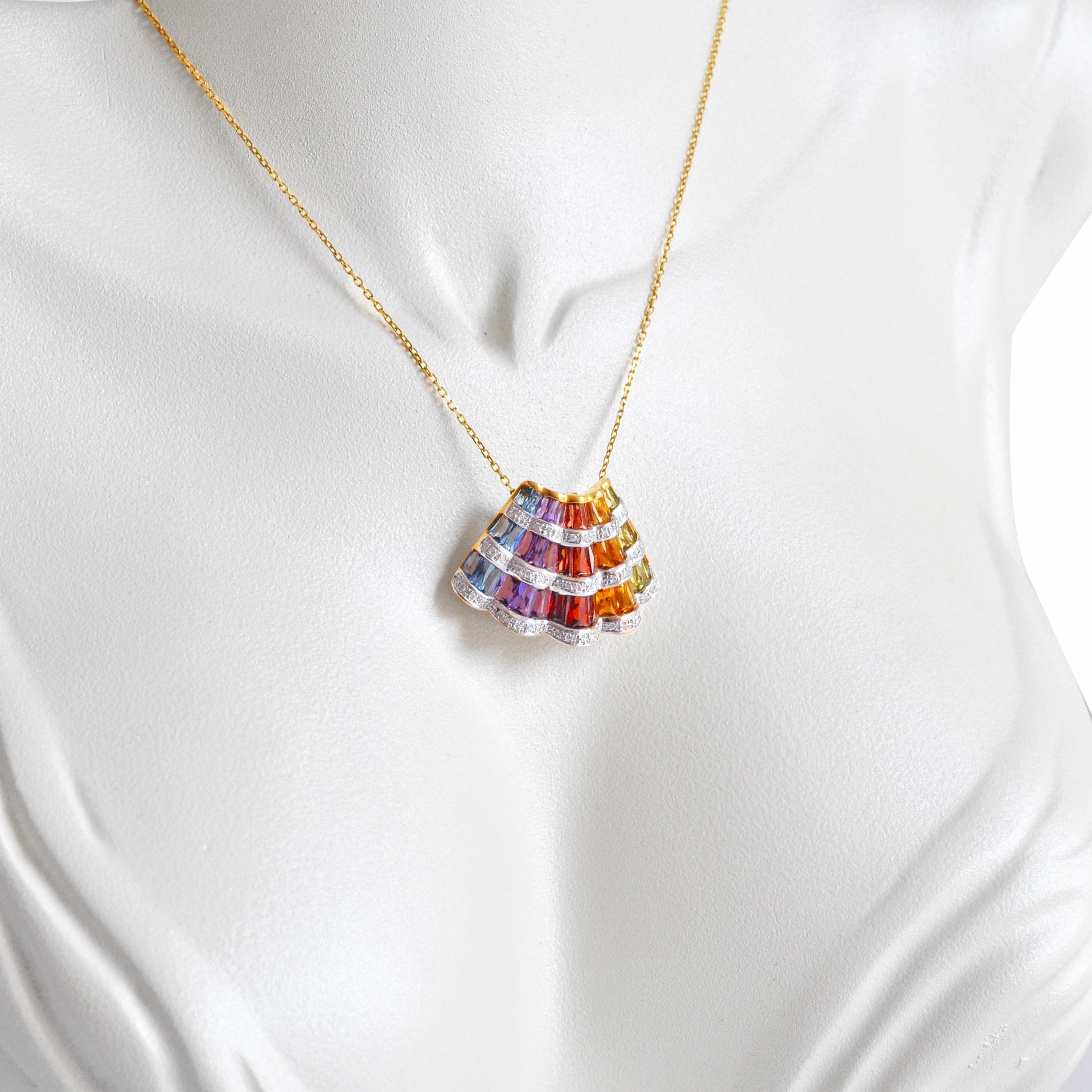 18 Karat Yellow Gold Rainbow Multicolour Gemstone Contemporary Pendant Necklace For Sale 1