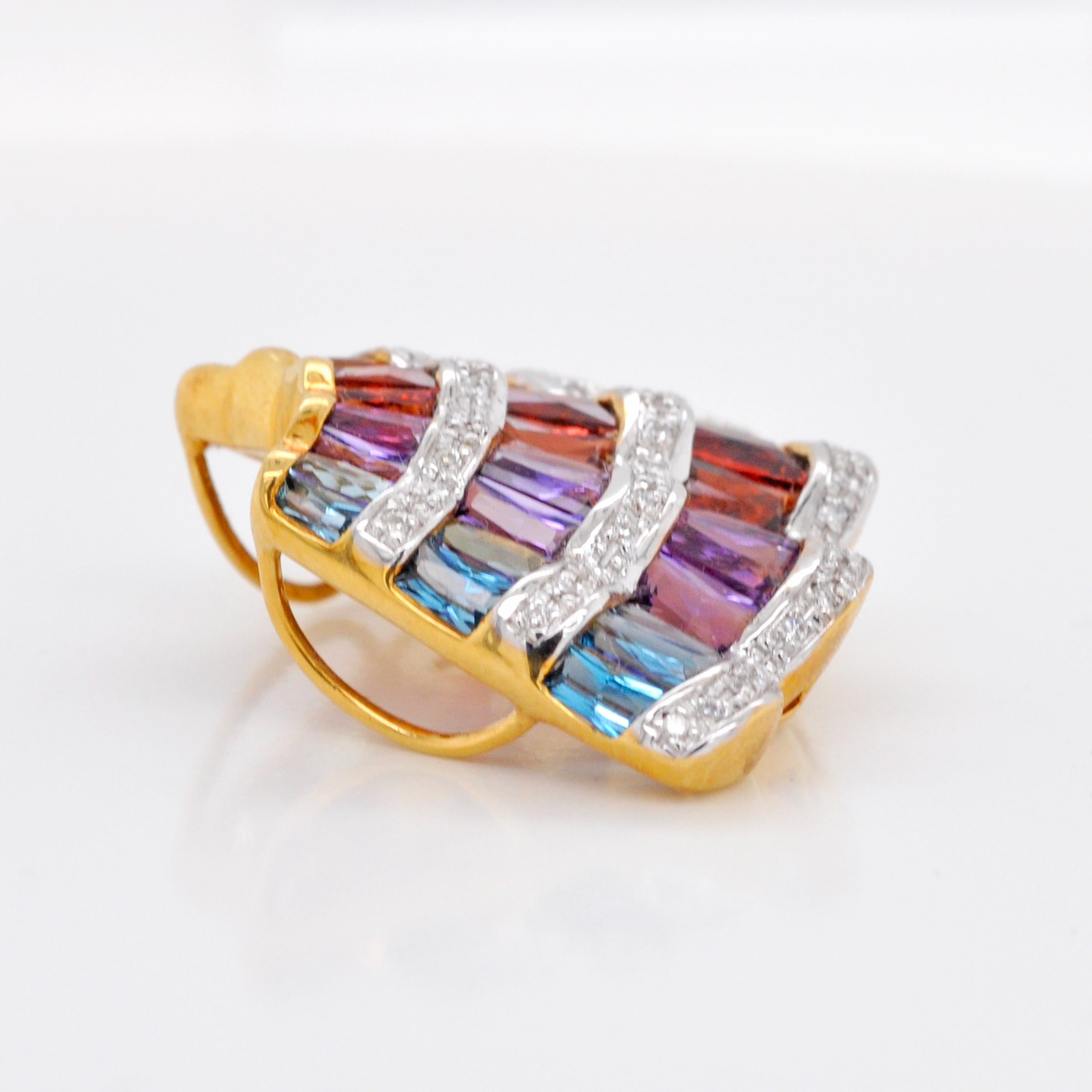 18 Karat Yellow Gold Rainbow Multicolour Gemstone Contemporary Pendant Necklace For Sale 2