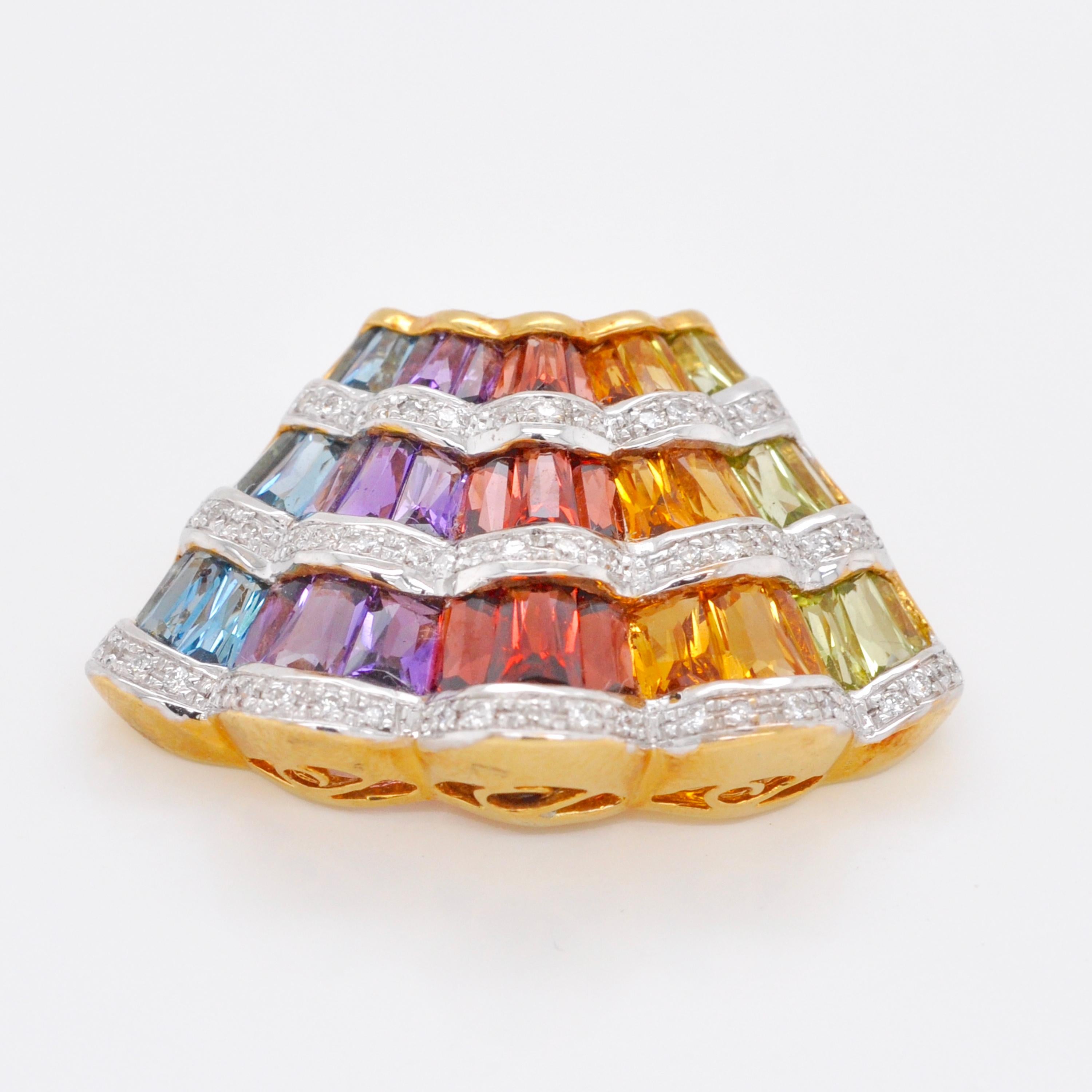 Collier à pendentifs contemporains en or jaune 18 carats avec pierres multicolores arc-en-ciel en vente 2