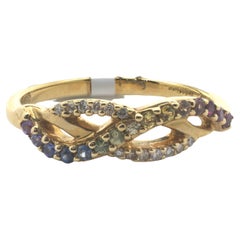 18 Karat Gelbgold Regenbogen-Saphir- und Diamant-Twist-Ring