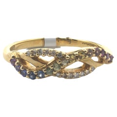 18 Karat Yellow Gold Rainbow Sapphire and Diamond Twist Band