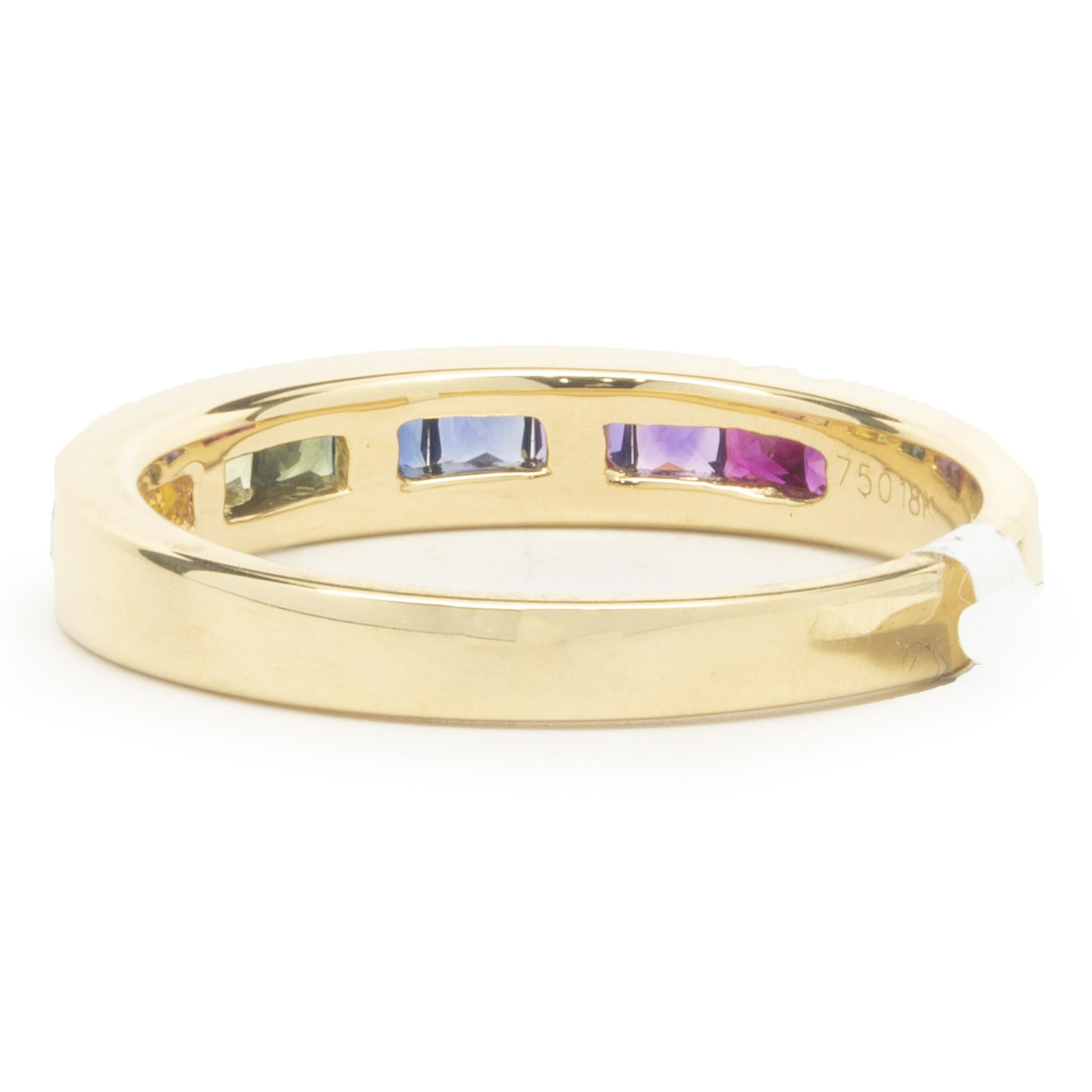 Square Cut 18 Karat Yellow Gold Rainbow Sapphire Band