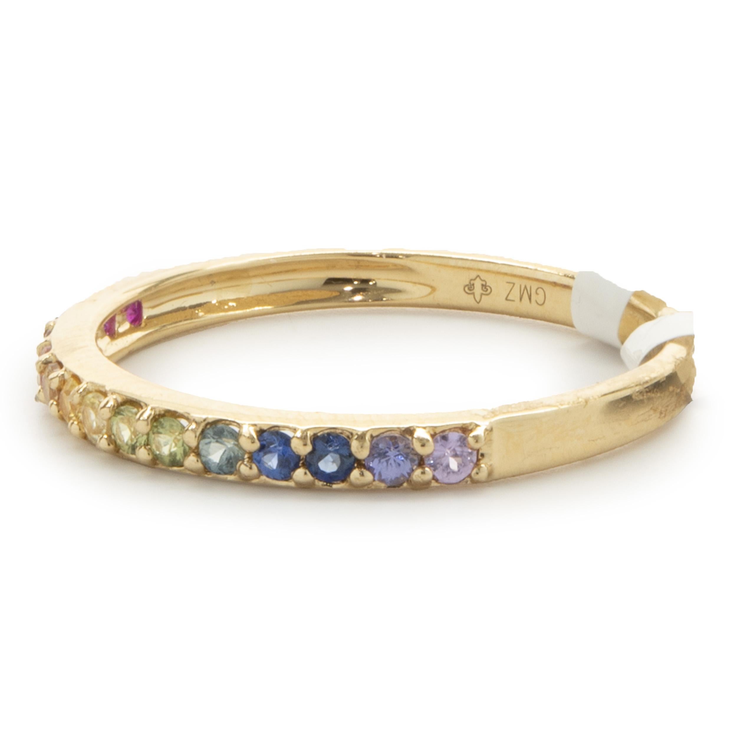 18 Karat Yellow Gold Rainbow Sapphire Band In Excellent Condition For Sale In Scottsdale, AZ