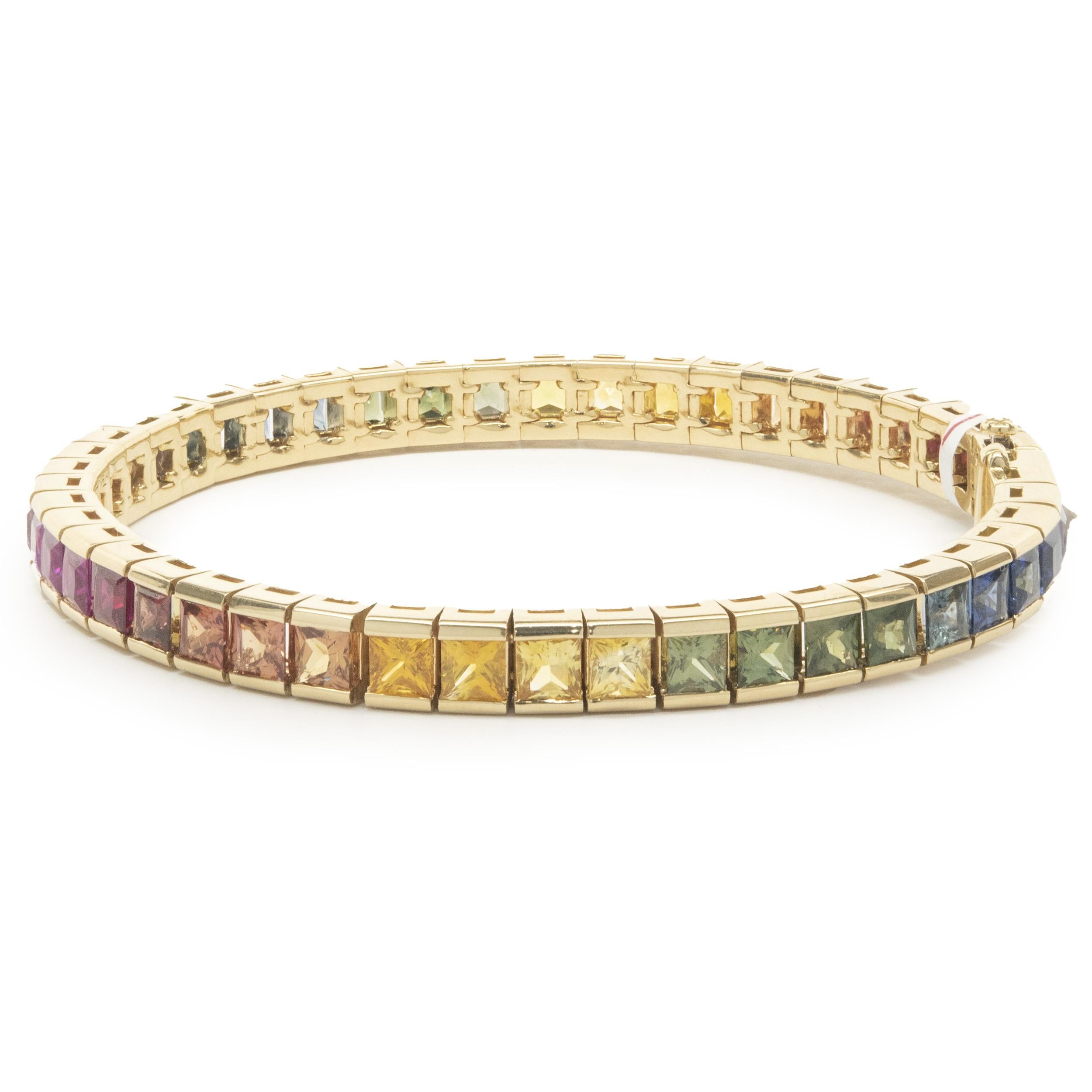 18 Karat Yellow Gold Rainbow Sapphire Inline Bracelet In Excellent Condition For Sale In Scottsdale, AZ