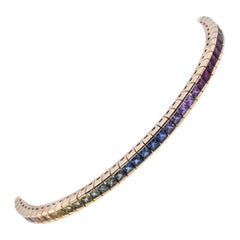 18 Karat Yellow Gold Rainbow Sapphire Tennis Bracelet