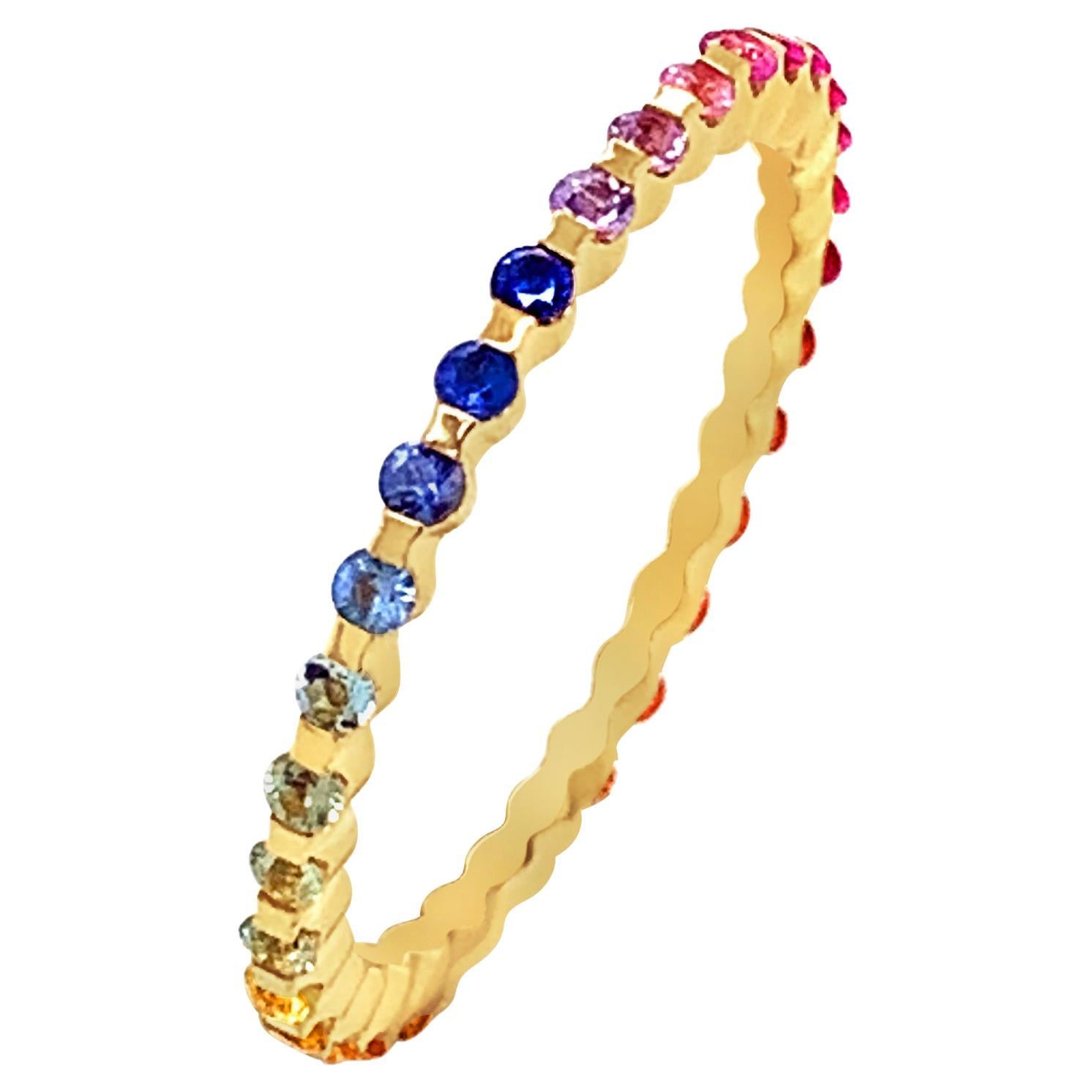 18 Karat Yellow Gold Rainbow Sapphires Garavelli Ring