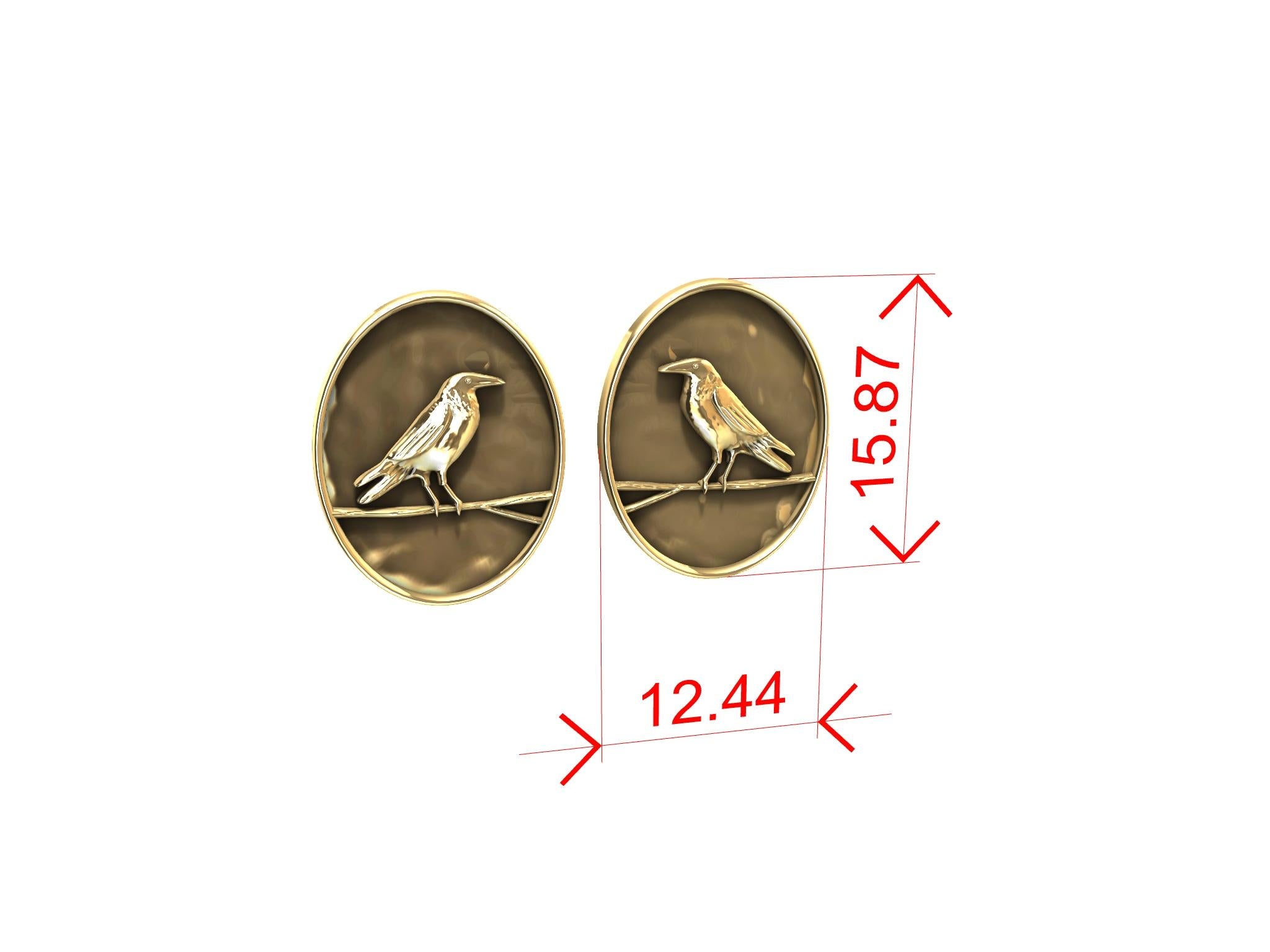 Contemporary 18 Karat Yellow Gold Raven Stud Earrings For Sale