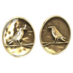 18 Karat Yellow Gold Raven Stud Earrings