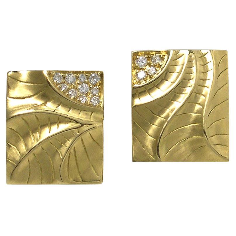 Rechteckige Puzzle-Ohrringe aus 18 Karat Gelbgold mit Diamanten von K.Mita