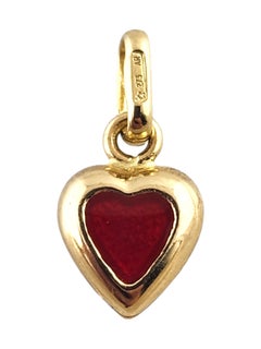 18 Karat Yellow Gold Red Enamel Heart Charm #19437