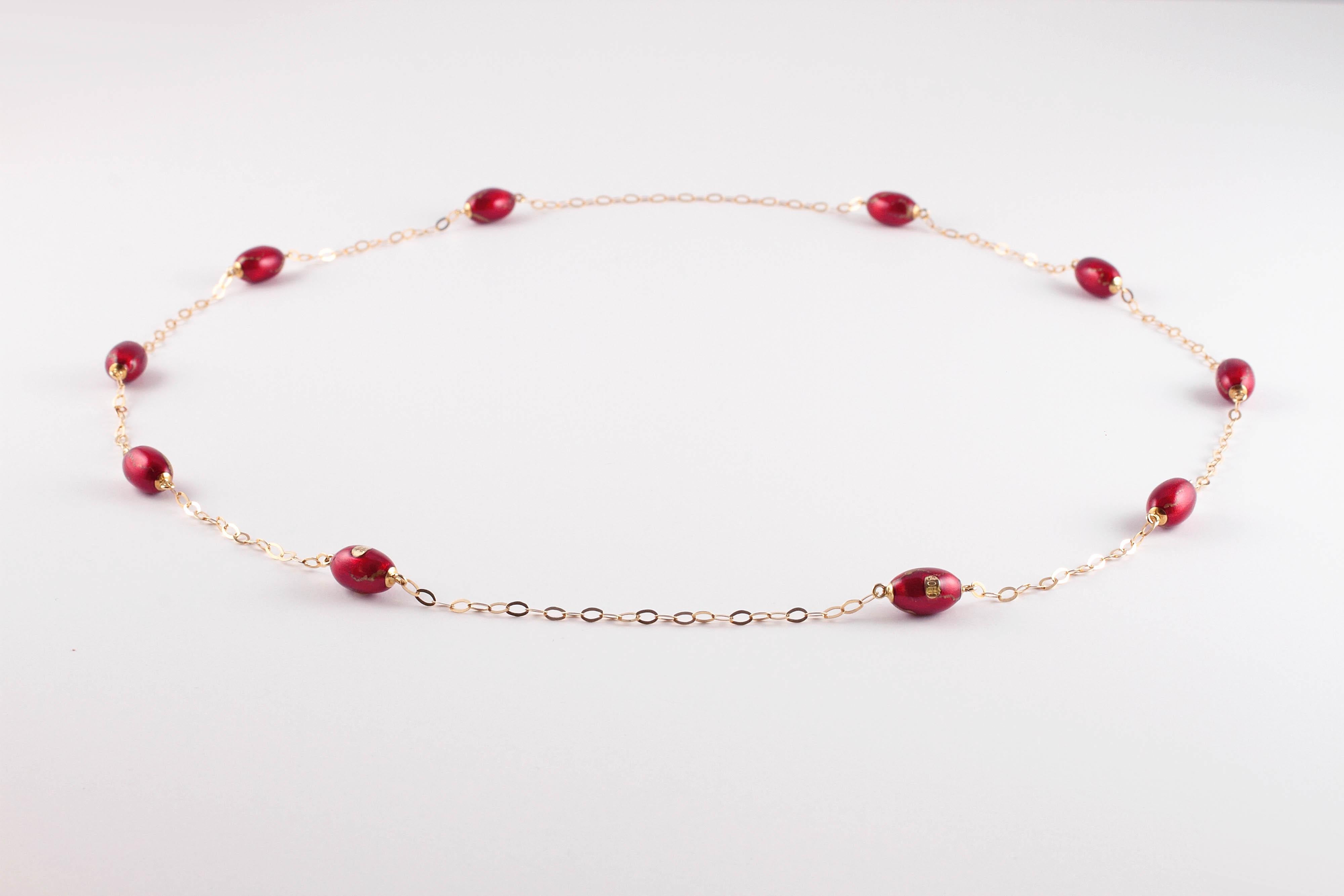 18 Karat Gelbgold Rotgold Emaille-Halskette von Soho für Damen oder Herren im Angebot