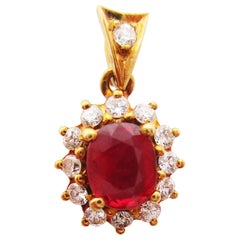 18 Karat Yellow Gold Red Ruby Diamond Pendant