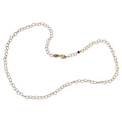 Red Ruby 18K Yellow Gold  Slightly Hammered "Little Hearts" Chain Necklace
