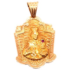 18 Karat Yellow Gold Religious Charm / Pendant with Ruby Accent