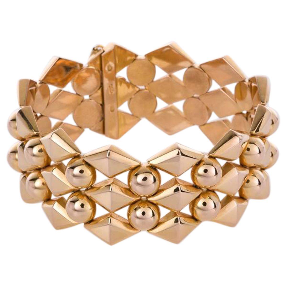 18 Karat Yellow Gold Retro Link Bracelet In Good Condition For Sale In QLD , AU