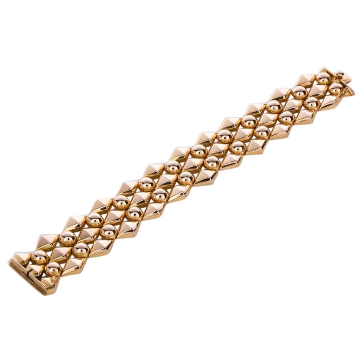 Women's 18 Karat Yellow Gold Retro Link Bracelet For Sale