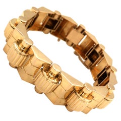 18 Karat Yellow Gold Retro Machine Age French Tank Bracelet, circa 1945