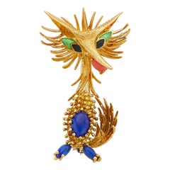 18 Karat Yellow Gold Retro Road Runner Pin