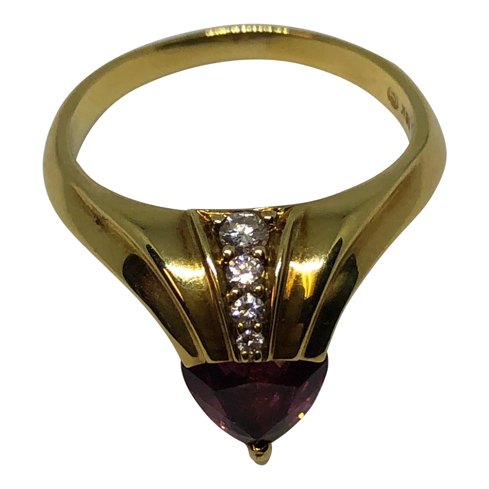 18 Karat Yellow Gold Rhodelite Garnet and Diamond Ring by Jose Trillos For Sale