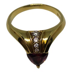 18 Karat Yellow Gold Rhodelite Garnet and Diamond Ring by Jose Trillos