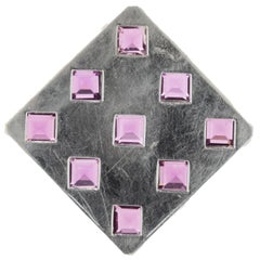 18 Karat Yellow Gold Rhodium Coated Purple Zircon Square Pendant