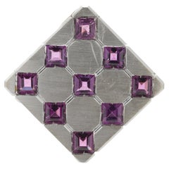 18 Karat Yellow Gold Rhodium Coated Purple Zircon Square Pendant