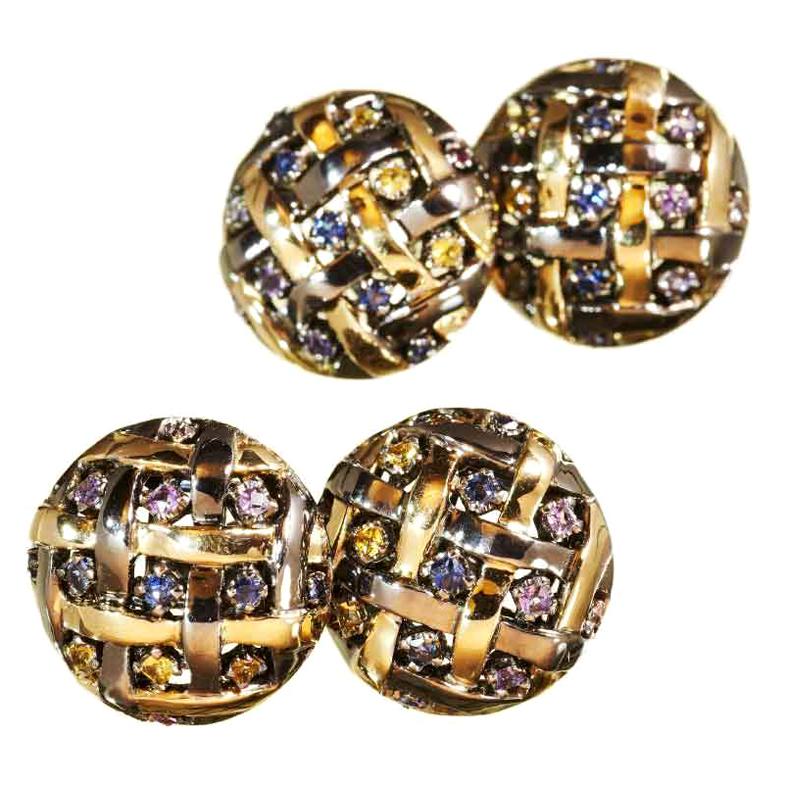 18 Karat Yellow Gold Rhodium Silver Sapphires Amethyst Rubies Citrin Cufflinks For Sale