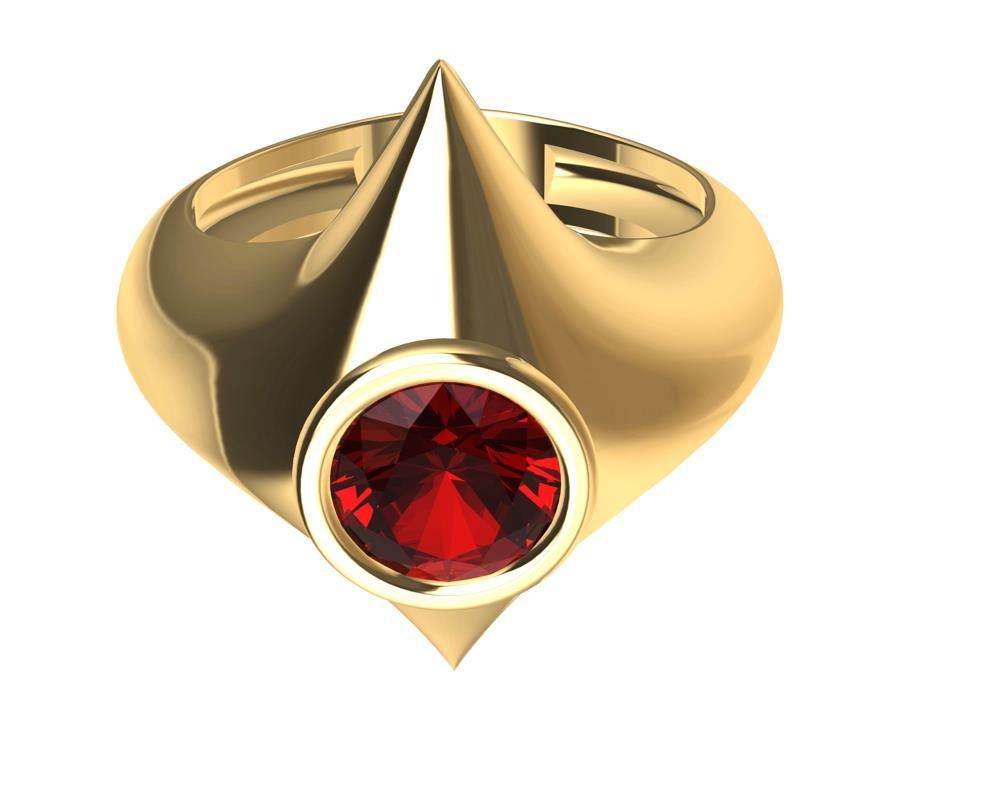 For Sale:  18 Karat Yellow Gold Rhombus Ruby 1.13 Carat Sculpture Ring 7