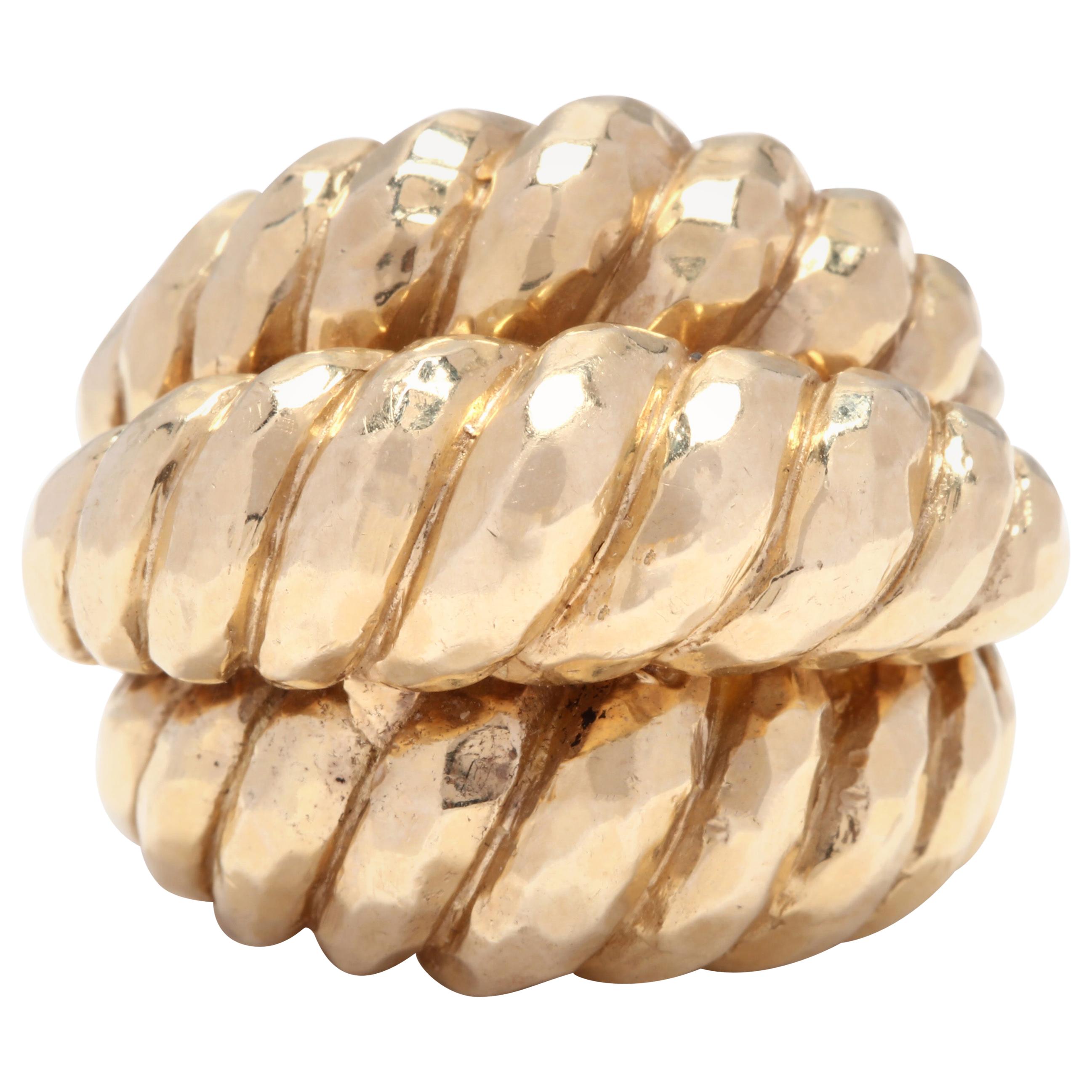 18 Karat Yellow Gold Ridge Dome Statement Ring