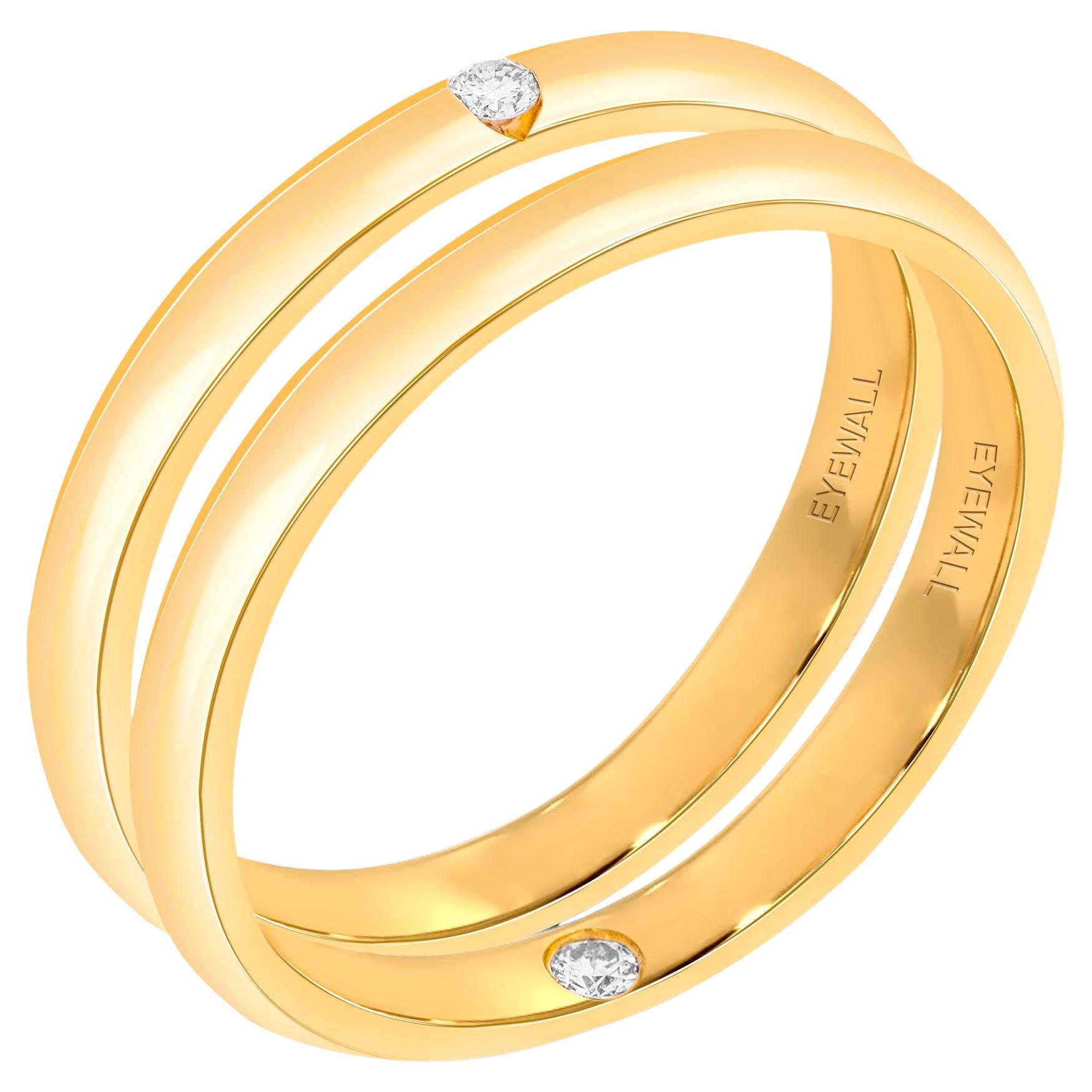 18 Karat Yellow Gold Ring Pair with Diamond Inset