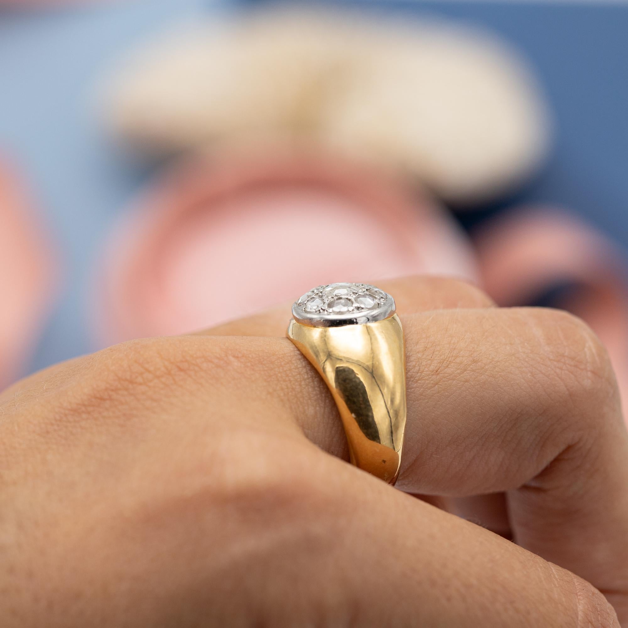 Ring aus 18 Karat Gelbgold - Diamant im Rosenschliff - Patina Bombé Zigeunerring mit Facette im Angebot 9