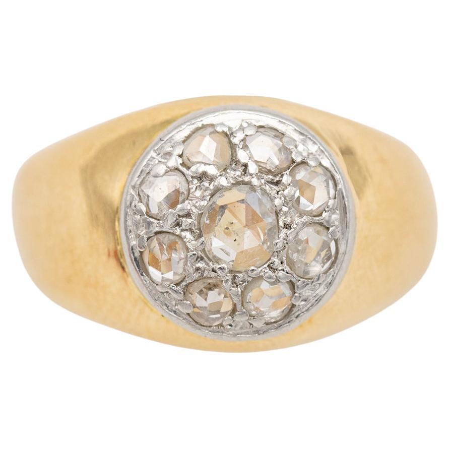 Ring aus 18 Karat Gelbgold - Diamant im Rosenschliff - Patina Bombé Zigeunerring mit Facette im Angebot
