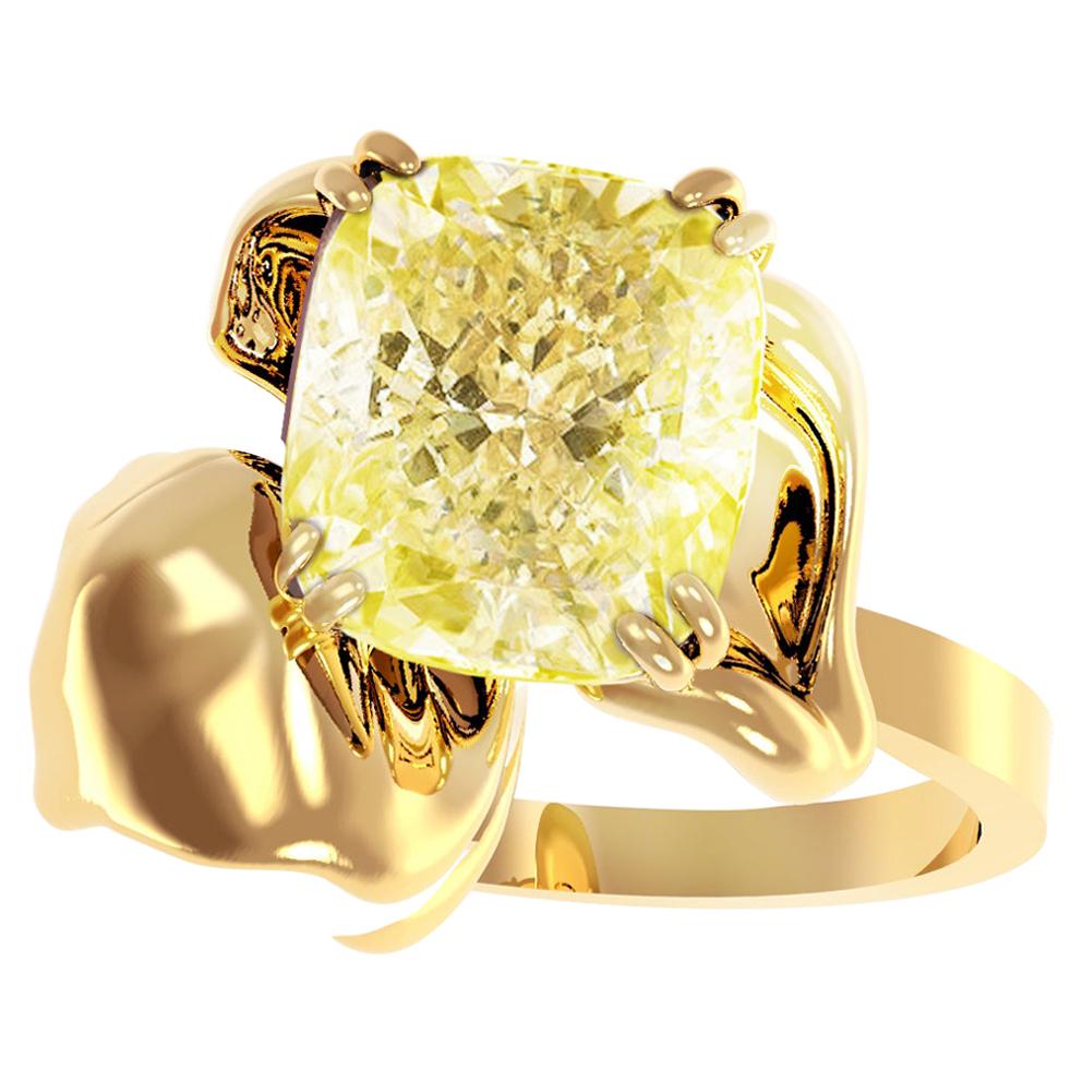 Bague de fiançailles en or jaune 18 carats avec diamant jaune clair fantaisie d'un carat en vente