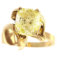 Bague de fiançailles en or jaune 18 carats avec diamant jaune clair fantaisie d'un carat