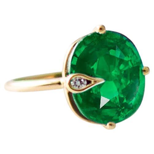 Yellow Gold Engagement Ring with Four Carats GRS Certified Tsavorite and Diamond