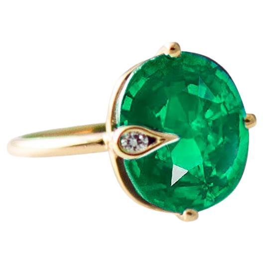  Four Carats GIA Certified Tsavorite Yellow Gold Engagement Ring with Diamonds For Sale