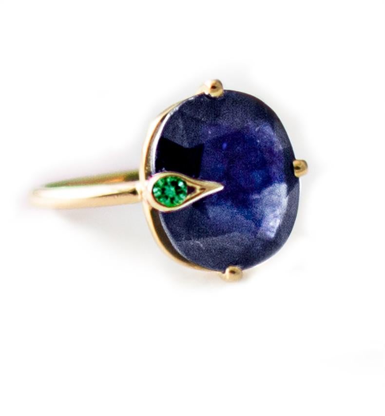 Yellow Gold Ring with Four Carats Corn Flower Sapphire and Diamond For Sale 4