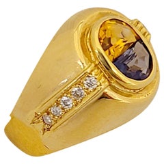 Vintage 18 Karat Yellow Gold Ring with Blue Sapphire and Citrine Half Moon Center