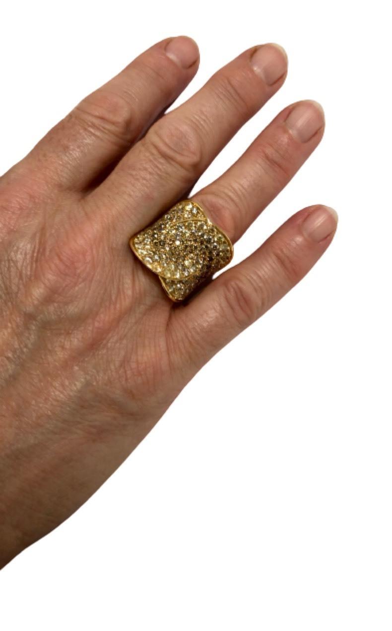 Brilliant Cut 18 Karat Yellow Gold Italian Ring, with Brown Diamonds For Sale